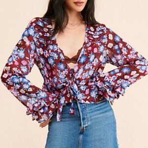 Free People Maybel Floral Sheer Blouse Size Small